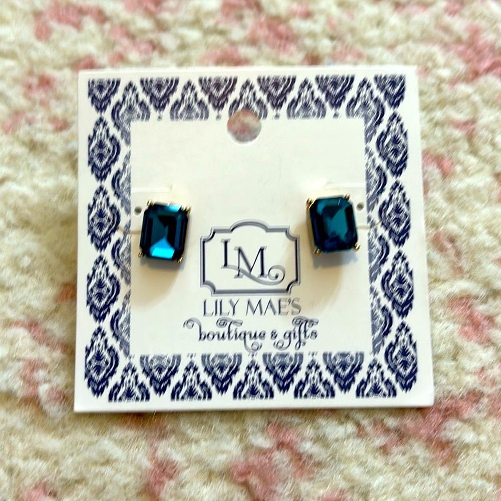 Boutique aquamarine emerald cut stud earrings